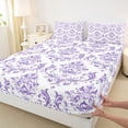 thumbnail image 3 of Homewish Dreamy Purple Damask Twin Sheet Sets, Tribal Bohemian Floral Twin Fitted Sheet, Teens Girls Adult Women Flat Sheet, Microfiber Bedroom Decor, 3 Pieces, 3 of 7