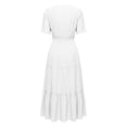 thumbnail image 4 of Women Casual Midi Maxi Dresses Short Sleeve V Neck Elastic Waist Vacation Dress with Pockets White, 4 of 6