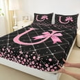 thumbnail image 3 of Manfei Kawaii Bowknot Letter U Twin Sheet Sets, Glitter Diamond Twin Fitted Sheet, Black Pink Cartoon Flat Sheet, Ultra Soft Home Decor, 3pcs, 3 of 7