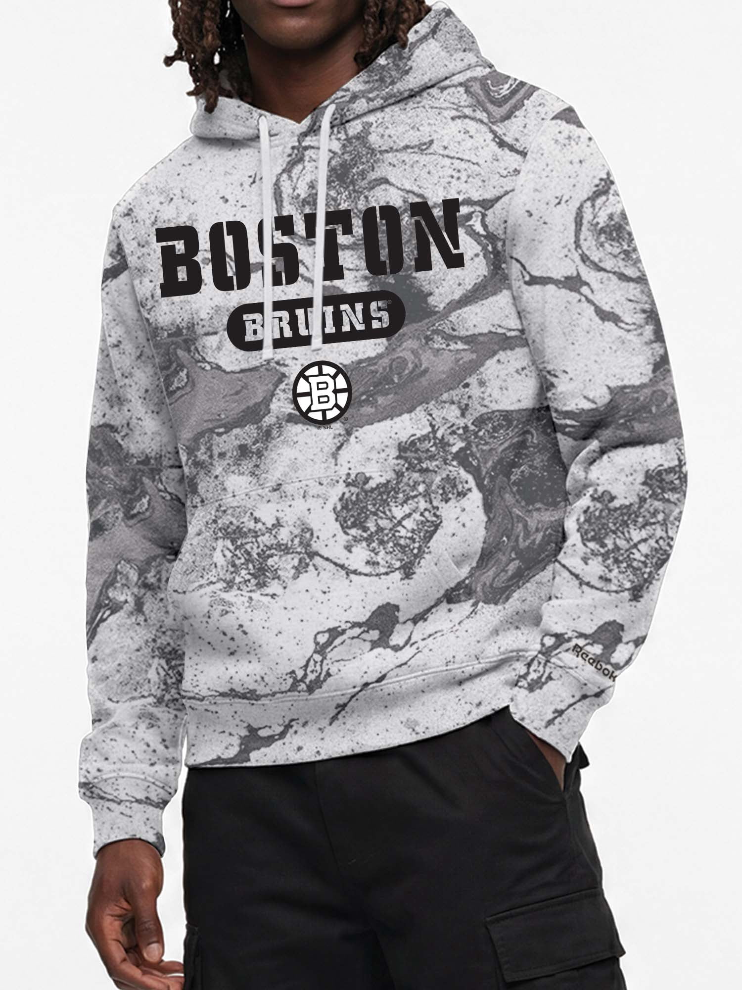 Boston Bruins Reebok Mens All Over Print Hooded Sweatshirt