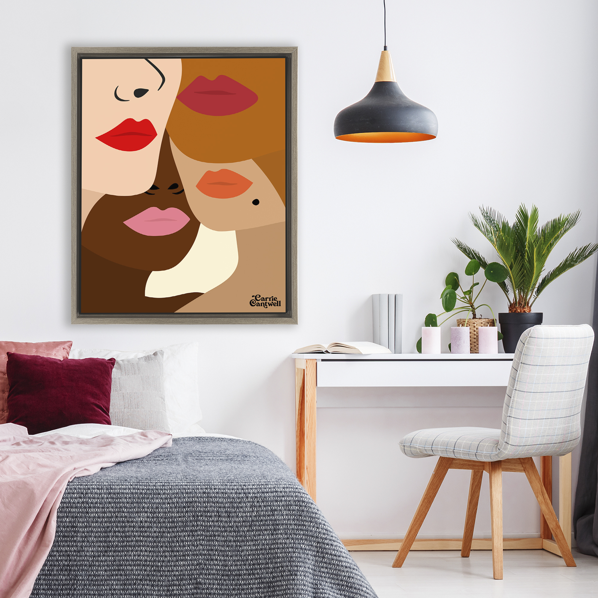 Many Faces of Women Brown Framed Floater Canvas Wall Art, design by Carrie Cantwell