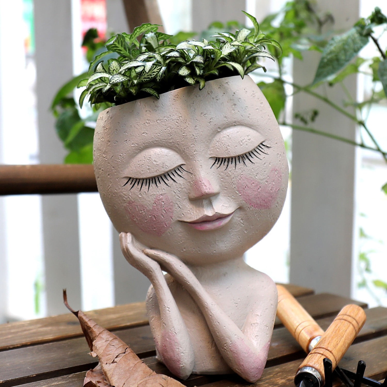 Face Head Planter Succulent Plant Flower Pot Resin Container With Drain