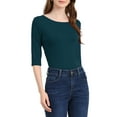 thumbnail image 5 of INSPIRE CHIC Mother's Day Women's Tops Elbow Sleeves Boat Neck Slim Fit Classic Casual Tee Shirt Dark Green XL, 5 of 7
