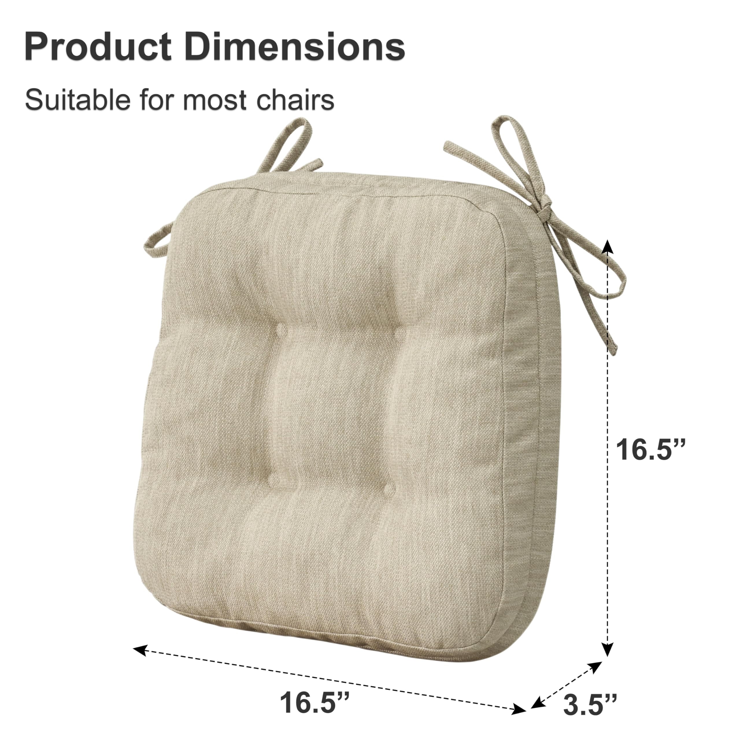 Shinnwa Chair Cushions 3.5" Thick Tufted Memory Foam Kitchen Chair Cushions Set of 2 Dual-layer Indoor Seat Cushions, 16.5" X 16.5", Non-Slip, Beige