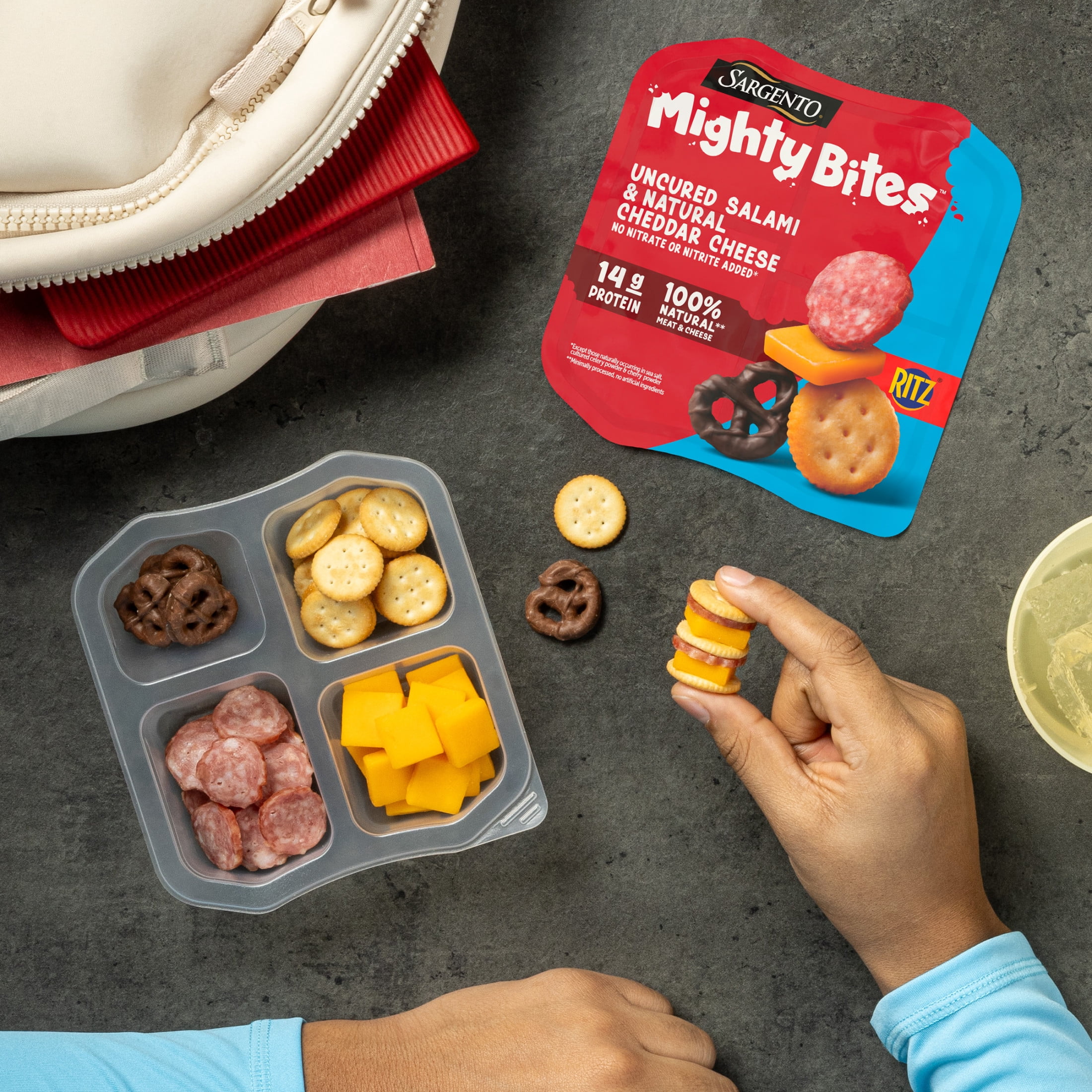Sargento Mighty Bites Uncured Salami and Mild Cheddar Cheese Snack Kit, 2.8 oz, Fresh & Ready to Eat