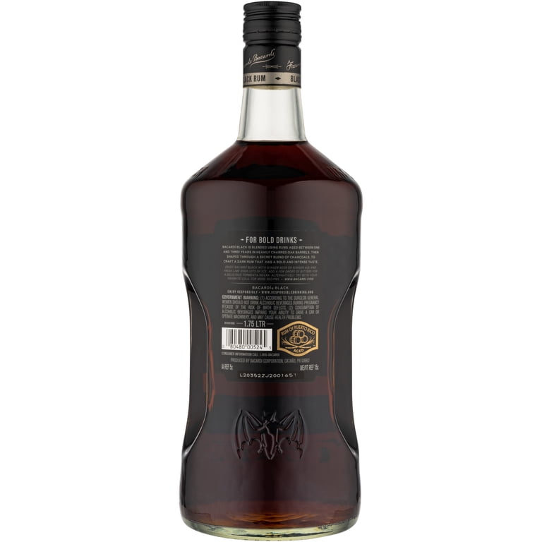 BACARDI Black Rum, Gluten Free, 1.75 L Bottle, ABV 40% - Walmart.com