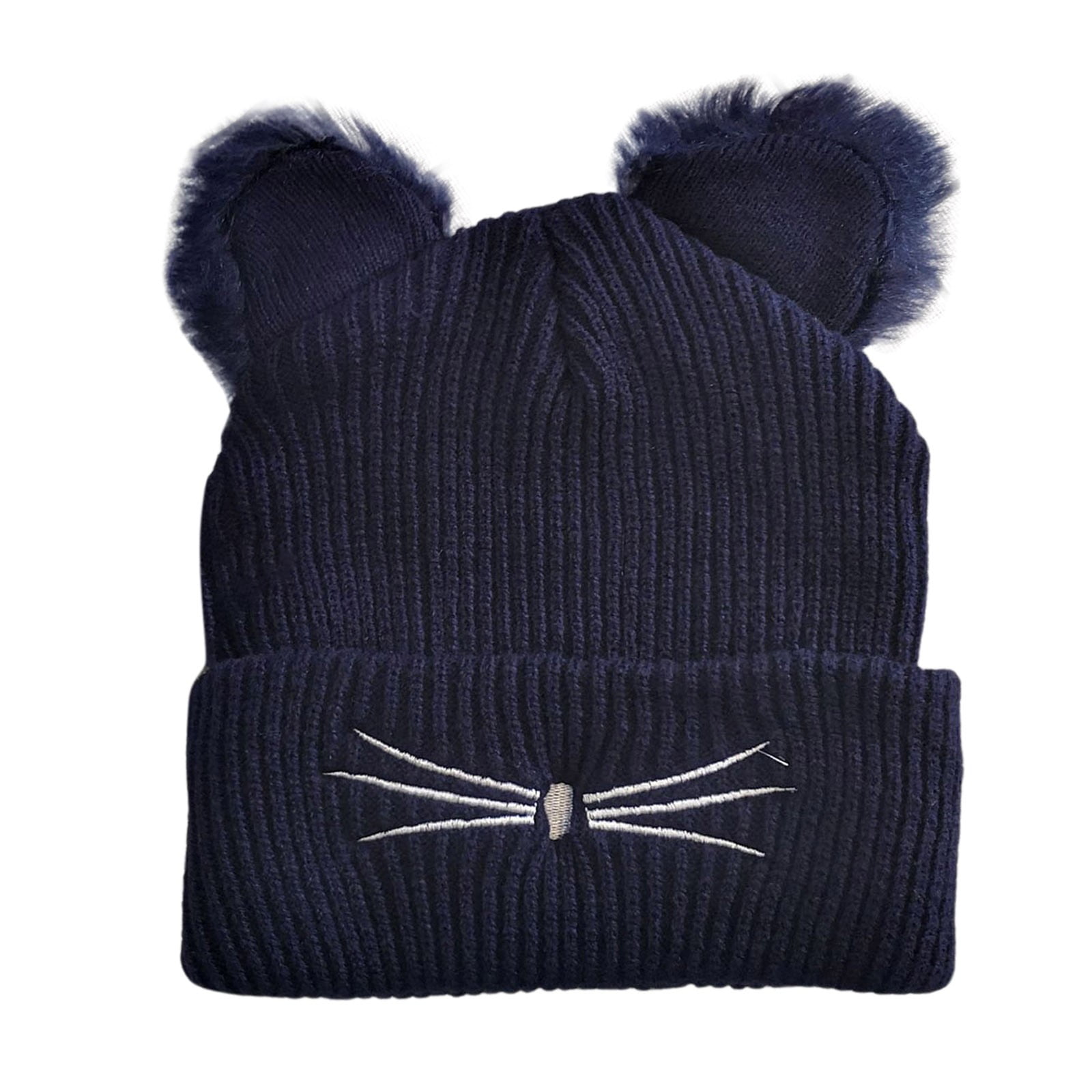 Women Black Winter Beanie Hats Knit Ear Flaps Cute Stuffed Bear Ears Fleece Wrapables Faux Fur Fluffy Bear Ears Winter Beanie Hat, Black  main image 2