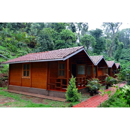 Canvas Print Coffee Estate Homestay Log Huts Wood Cabin Stretched Canvas 10 x