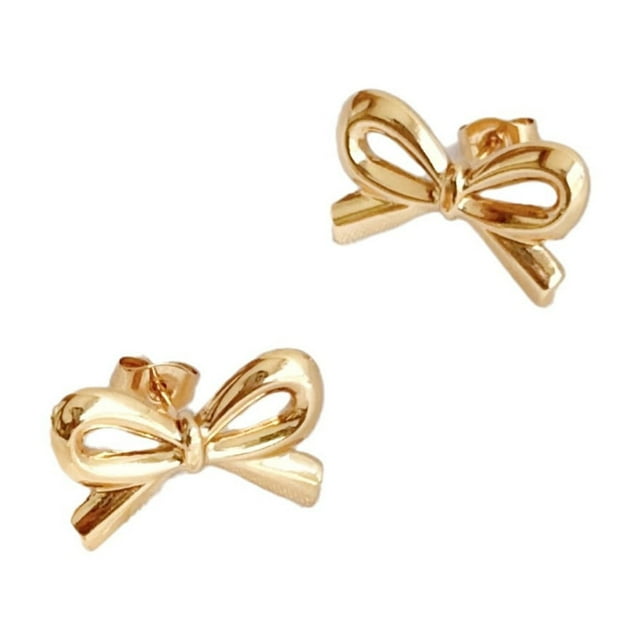 Delicado y simple cable de cuerda torcida, cinta, regalo de cumpleaños, aretes con lazo, colgante para mujeres y adolescentes, chapado en oro