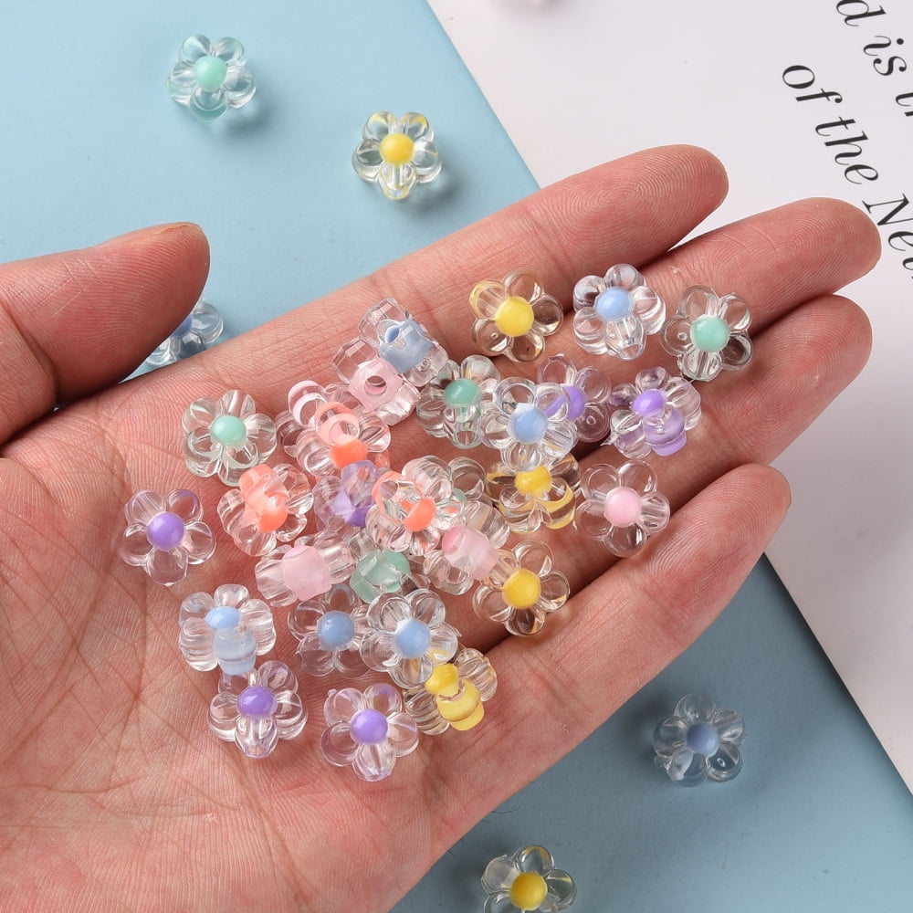 500 g Transparent Acrylic Beads Bead in Bead Flower Mixed color 12x12.5x6mm Hole: 2.5mm 893pcs/500g