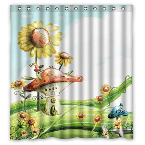 ABPHQTO Lovely Sunflower Mushroom Cortina de ducha de tela impermeable para baño 160x180 cm