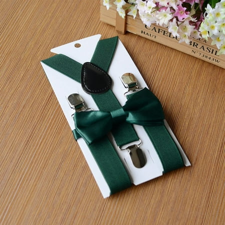 

2.5cm Boys Girls Clip-on Elastic Braces Suspenders+Bow Tie Matching Braces Set