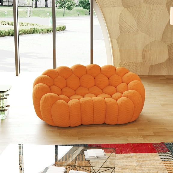 Sodrens Modern Lazy Floor Sofa,79.53" Bubble Couch,Curved Football Sofa for Living Room,Office,Apartment,No-Assembly,Orange