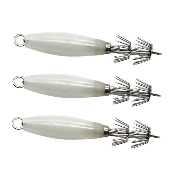 3x Hameçons Calmar Lumineux, Outil de Pêche, Hameçon en Métal Leurres de Pêche, Leurres Calmar Blanc