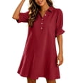 thumbnail image 3 of Byworldtasic Womens Summer Shirt Dress 2026 Ruffle Short Sleeve Button Down Flowy Swing Shift Mini Dresses, 3 of 8