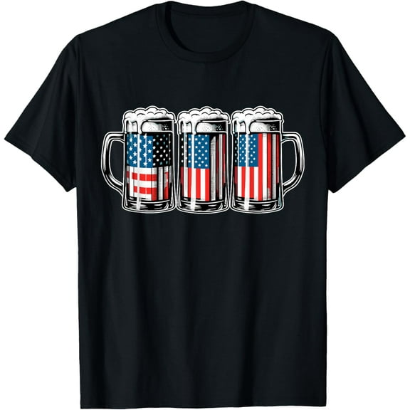Beer American Flag 4th of July Men Merica Drinking USA T-Shirt Shirts