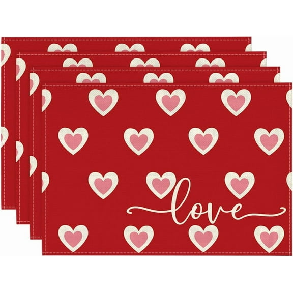 Red Heart Love Valentine Round Placemats Set of 4, 14 Inch Wedding Anniversary Round Place Mats for Party Dining Table Decor