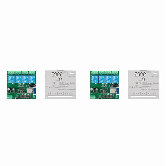 2X 4CH Tuya WiFi Smart Switch DIY Timer 7-32V USB 5V 2.4G Home Automation Module for IFTT Alexa Home,2 x Smart Switch,White