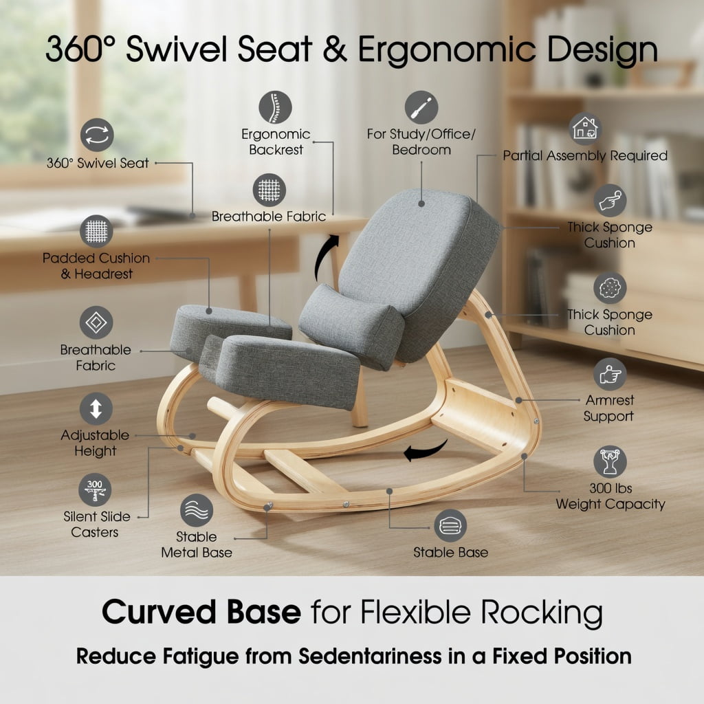 Spaco Ergonomic Kneeling Chair Rocking Office Desk Stool Upright Posture-Gray, Home Office Computer Desk Chair, Ergonomic Office Chair for Bedroom,Study