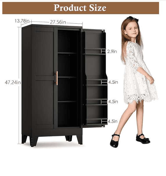 EROSOEI Sturdy Metal Kitchen Food Pantry Storage Cabinet with 2 Doors and 3 Adjustable Shelves
