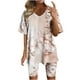 thumbnail image 1 of Blusas para las Mujeres Casual, Cuello en V de Manga Corta Impresa Superior Y Suelto Pantalones Cortos, Conjuntos de Moda de Verano, 1 of 4