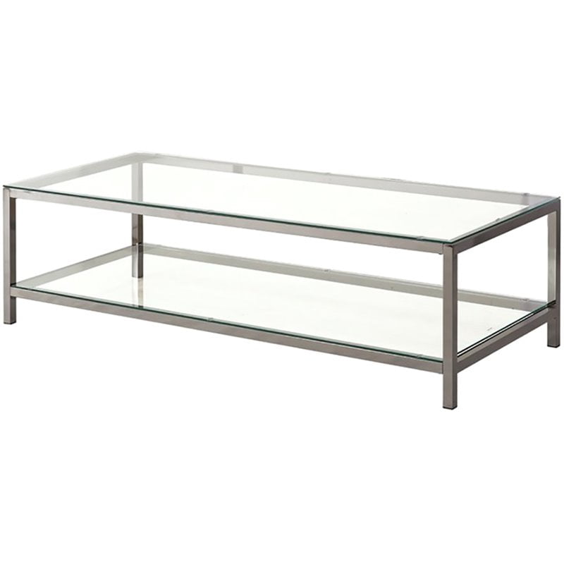 Bowery Hill Glass Top Contemporary Coffee Table in Black Nickel