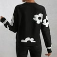 thumbnail image 5 of Aueoeo Sweaters For Women - Fall Winter Casual Crewneck Cable Knit Tops Floral Print Cute Loose Warm Pullover Black L, 5 of 6