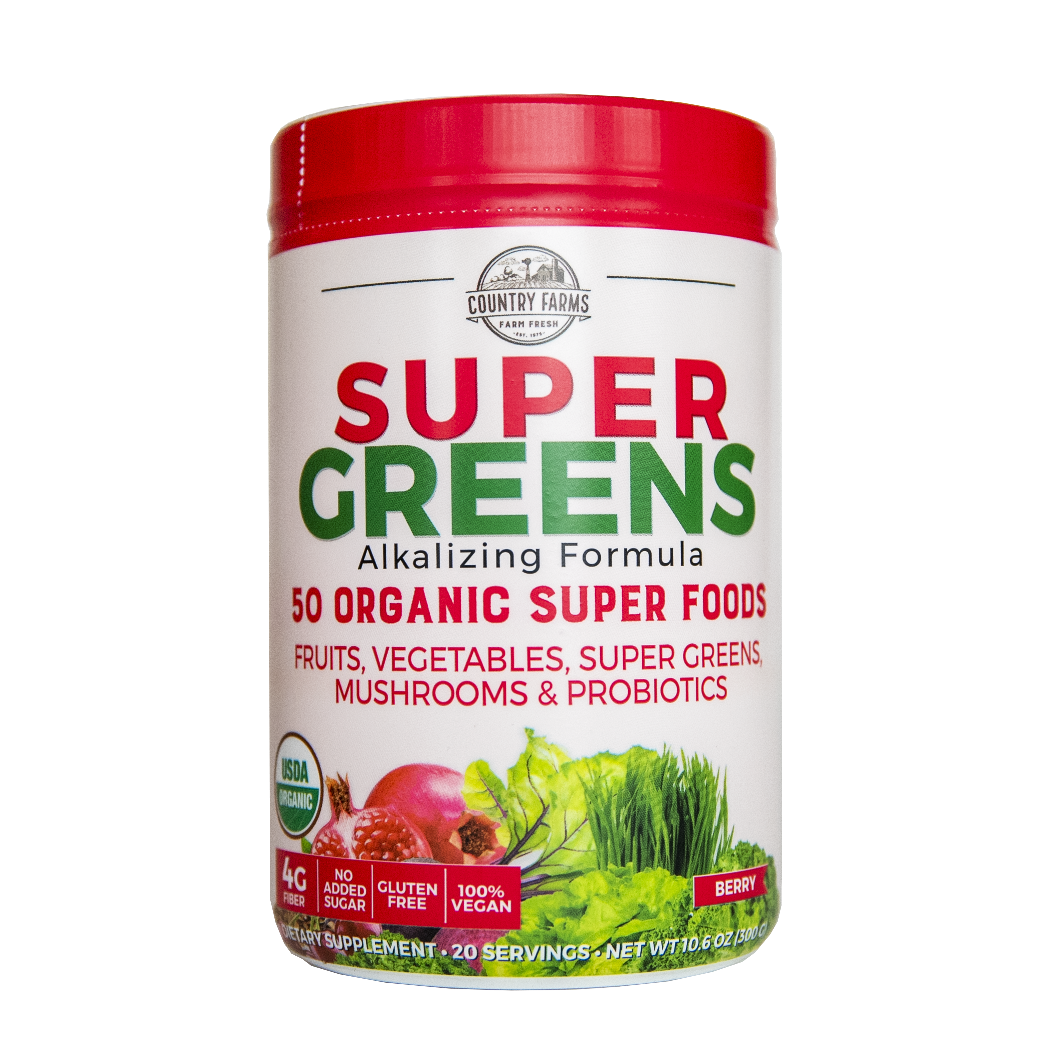 Country Farms Super Greens Berry Flavor 50 Organic Super Foods USDA 