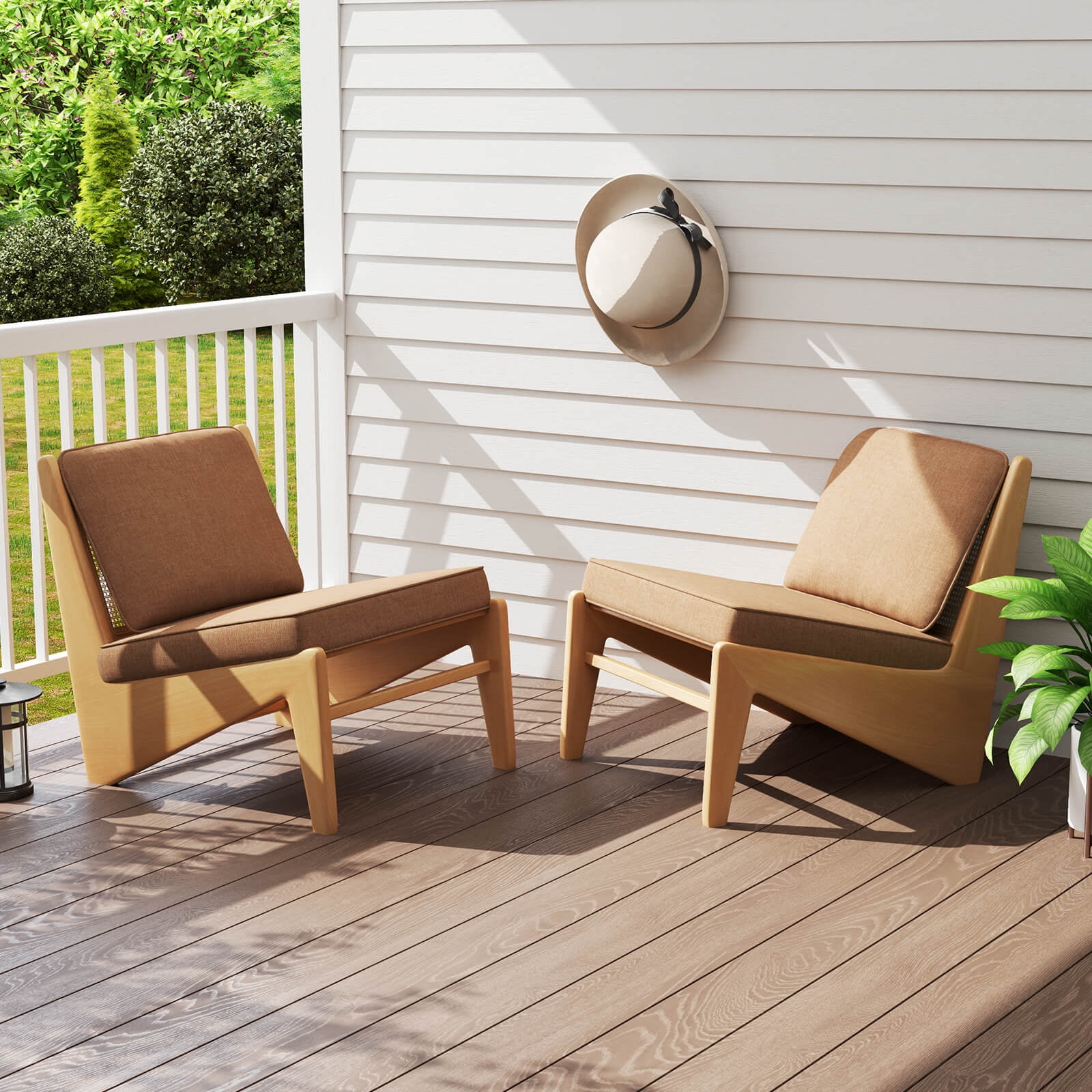 Costway 2-Pack 24" x 24" Deep Seat Cushion & Back Pillow with Removable Covers Outdoor Beige