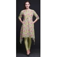 thumbnail image 2 of Bimba Beige Carnation & Daisy Floral Asymmetric Kurta Indian Tunic Tops For Women Printed Indian Clothing Large, 2 of 6
