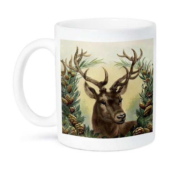 3dRose, Vintage reindeer Christmas illustration, 11oz Mug
