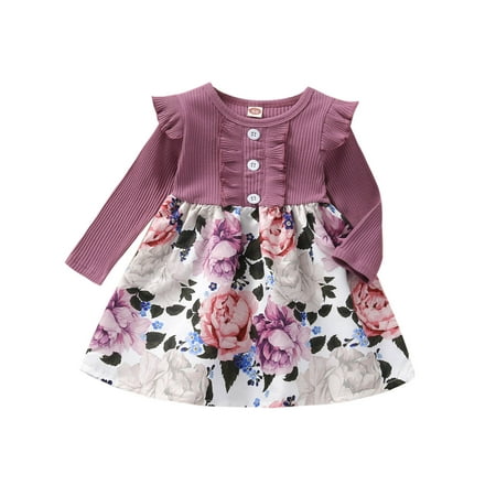 

Utoimkio Toddler Girl Dresses Clearance Long Sleeve Casual Dresses for Girls Toddler Kids Baby Girls Infant Long Sleeve Printed Ruffle Sleeve Dress