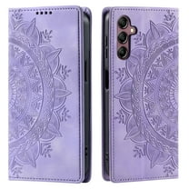 ShellTech Embossed Pattern Case for Samsung Galaxy A13 5G/4G,Magnetic Leather Card Slots Wallet Case TPU Kickstand Flip Shockproof Cover,Purple