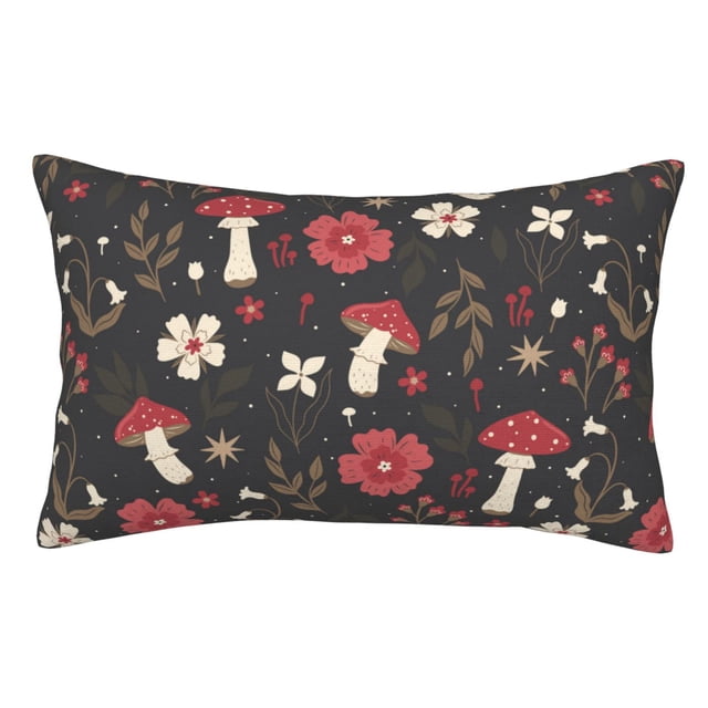Fotbe Fly Agaric and Flowers Funda de Almohada Decorativa Estilo Occidental, Lujo en Algodón, Fundas para Almohadas King, Cojín Estampado para Decoración del Hogar-20"x30"