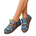 thumbnail image 6 of Women's Ethnic Print Canvas Sneakers, Lace Up Casual Walking Shoes, Women's Graffiti Canvas Fashion Sneaker | Comfortable Play Canva Shoes Retro Ethnic Style Low-Top Walking Slip On Shoes, Blue 5.5, 6 of 6