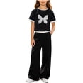 thumbnail image 3 of oelaio Girl's Cute 2 Piece Outfits Graphic Crop T Shirt and Wide Leg Pants Y2K Clothing Set Summer Casual Streetwear C-Black 11 Years, 3 of 6