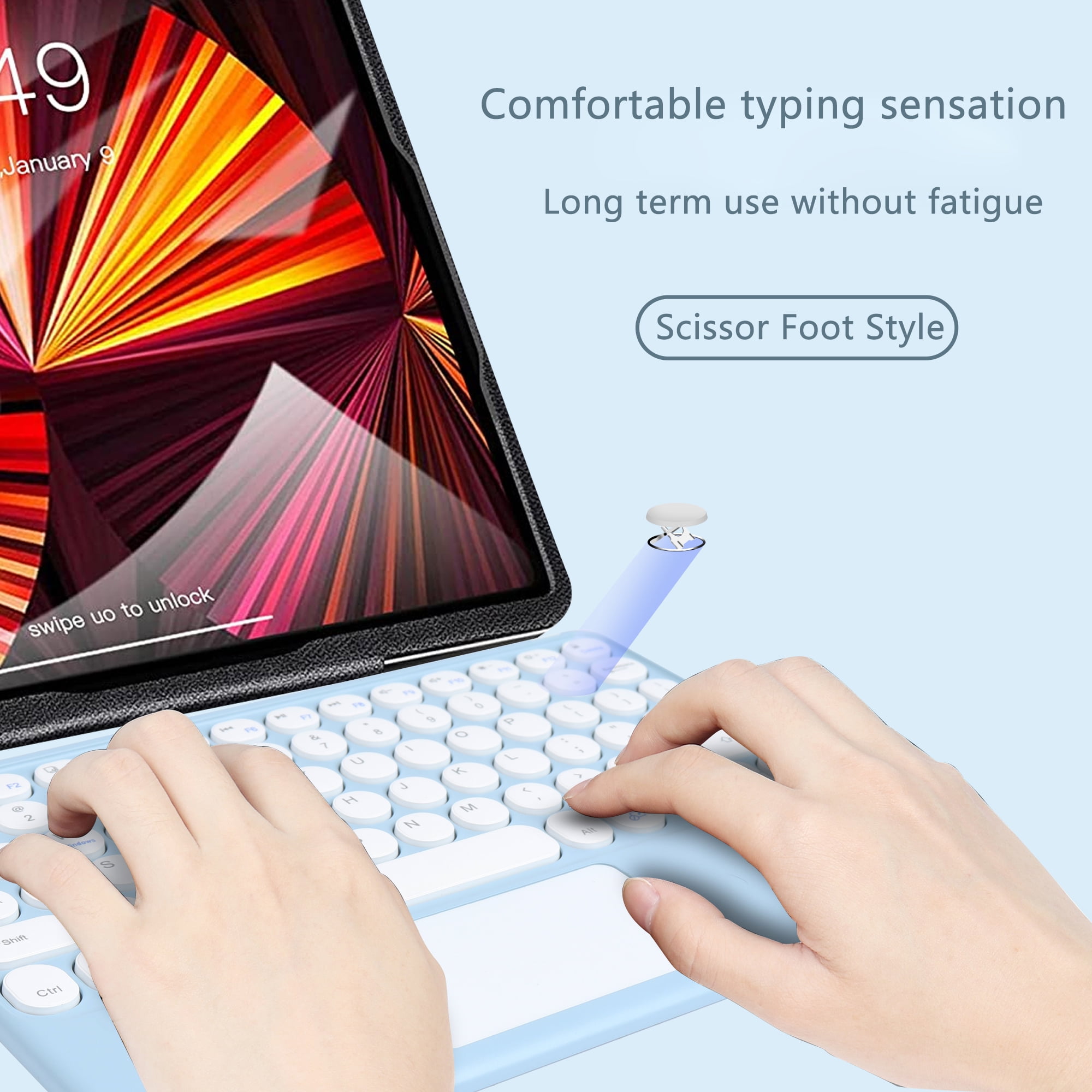 PloutoRich 10 inch Bluetooth Keyboard with Touchpad, 78 Keys Magnetic Wireless Keyboard, Ultra-Slim Rechargeable Wireless Keyboard for Laptop Tablet Computer