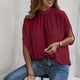 thumbnail image 4 of Camisas informales de manga corta con lazo en la espalda para mujer, blusas holgadas con manga de murciélago para uso diario, rojo vino XL, 4 of 8
