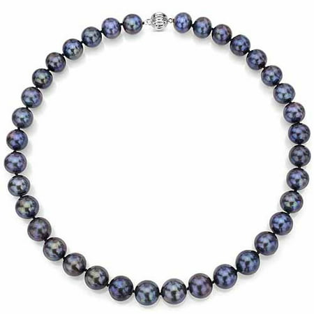 Ultra-Luster 11-12mm Black Genuine Cultured Freshwater Pearl 18 Necklace and Sterling Silver Ball Clasp