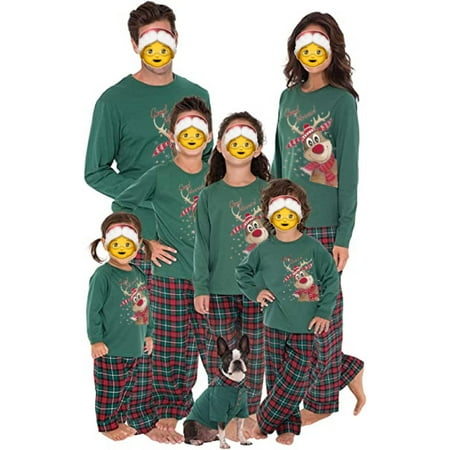 

SUNSIOM Family Christmas Pajamas Set Holiday Reindeer Print Pajamas Men Women Plaid Pjs Sleepwear