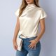 thumbnail image 2 of Camisetas de Manga Corta de Cuello Alto para Mujeres Moda Casual Primavera Cuello Redondo Medio Cuello Alto Hombro Izquierdo Plisado Superior, 2 of 6