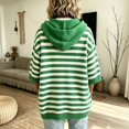 thumbnail image 2 of Sweaters for Women Lightweight Striped Print Summer Hooded Sweater Drawstring Hood Button Loose Half Batwing Sleeve Knit Sweater Tops, 2 of 2