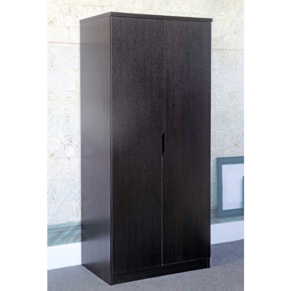 Sophisticated Dark Brown Finish 2 Closing Door Wardrobe With