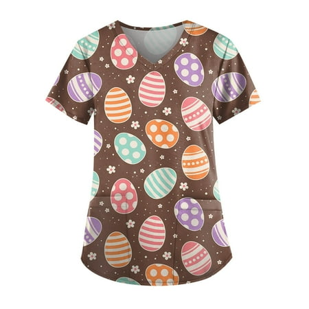 

Knosfe Women s Short Sleeve Casual Summer Easter Day V Neck Classic Fit Scrub Top Female Plus Size L