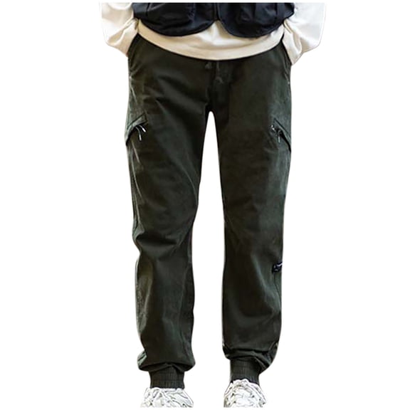 HOOMEUMY Cargo Pants for Men Drawstring Stretch Elastic Waist Tapered Trousers with Pockets Stylish Casual Fit Jogging Army Green 10