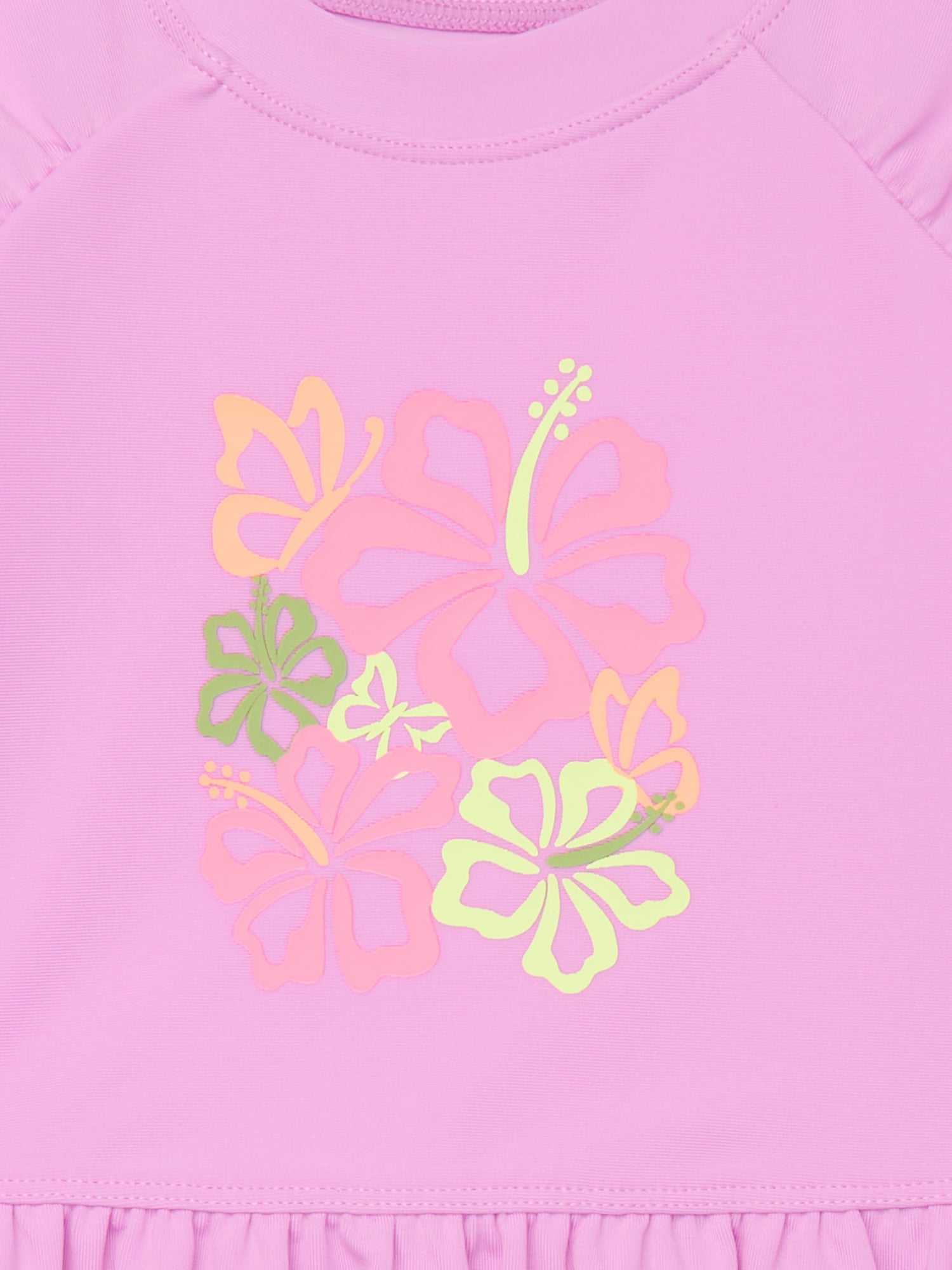 Wonder Nation Baby and Toddler Girls Long Sleeve Rashguard and Bottoms Swim Set, 2-Piece, Size 12M-5T
