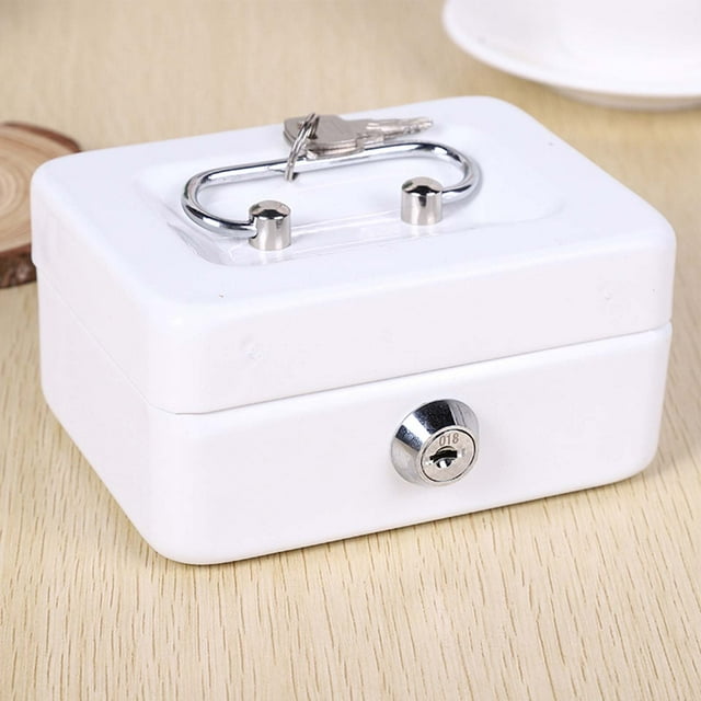 Metal Cash Box with Money Tray Lock Box, Mini Money Saving Organizer for Household Cash Management, Portable Money Storage Safe for Car