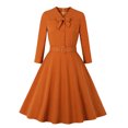 thumbnail image 2 of Vestido de mujer a la moda de manga larga con cuello en V, estilo vintage, elegante, con cinturón sólido, para fiesta, con lazo y columpio Fridja  NMB3234, 2 of 9