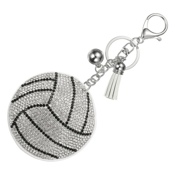 Rhinestone Keychains for Women, Cute Bling Volleyball Keychain Accessories Purse Charm Backpack Keyring for Gifts Decorative Bag Handbags Car Keys, White