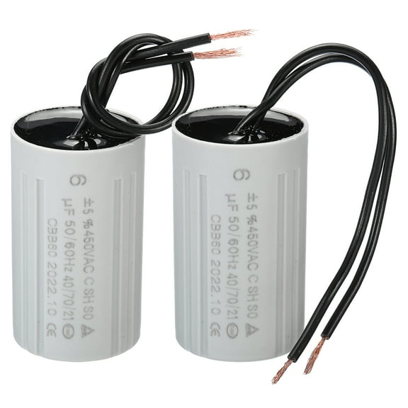 CBB60 6uF Running Capacitor, 2pcs AC 450V 2 Wires 50/60Hz Cylinder 60x35mm for Motor Start